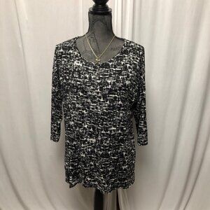 Cubism Los Angeles Top Womens Size Small Black White Print Stretch Comfy Tunic